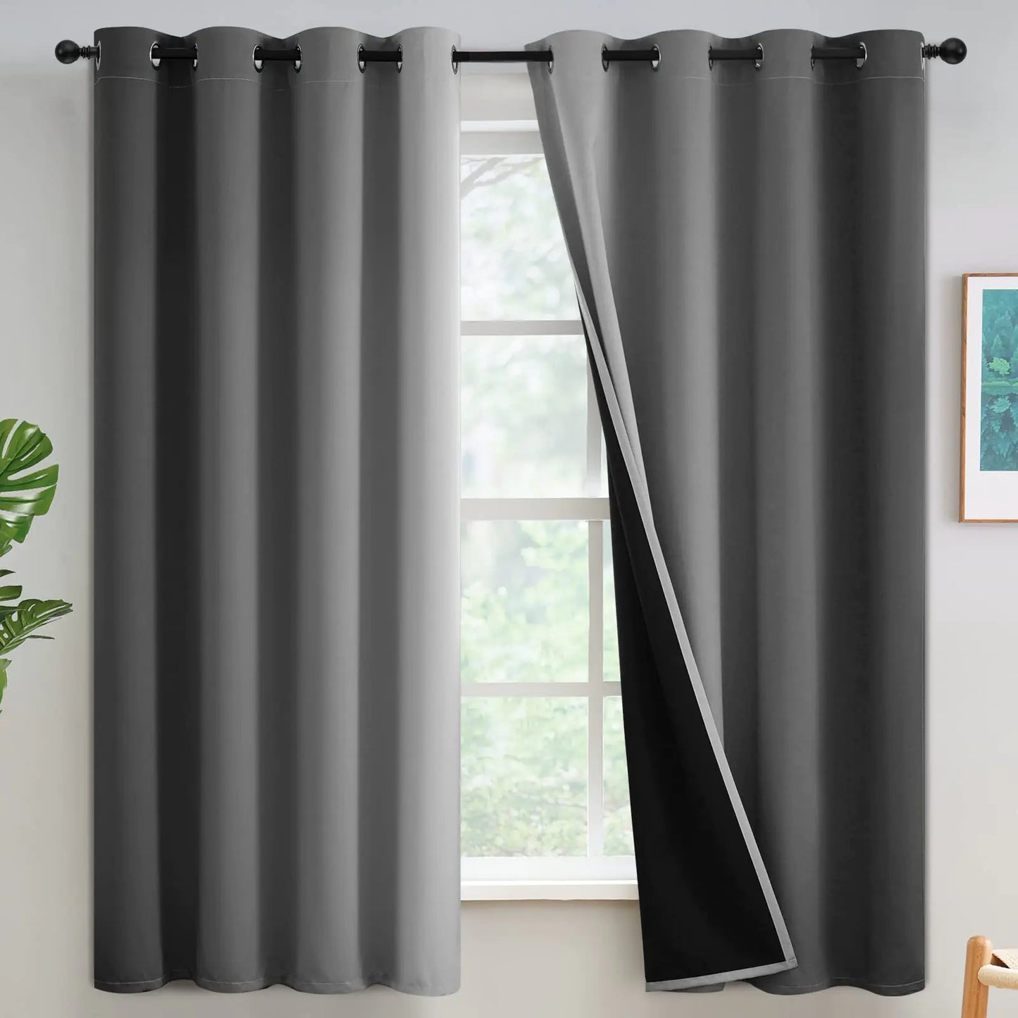 Yakamok Grey 100% Blackout Curtains for Bedroom,Ombre Room Darkening Curtains for Living Room Grommet Window Curtains 63 inches LongThermal Insulated Gradient Curtains & Drapes2 Panels52x63 inch