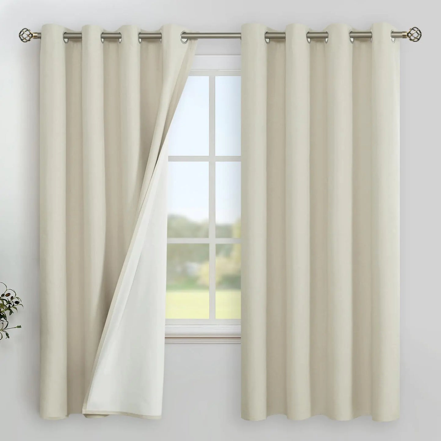 YoungsTex Light Oatmeal Linen Blackout Curtains 63 Inches Length for Bedroom Grommet Full Room Darkening Drapes Thermal Insulated Textured Blinds for Living Room 2 Panels 52 X 63 Inch