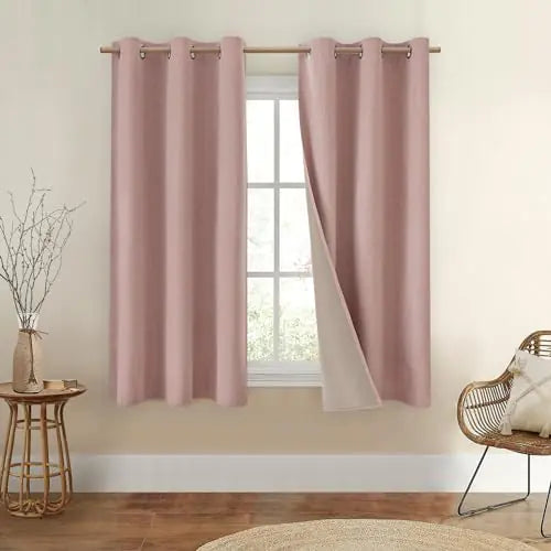 HOMEIDEAS Full Blackout Curtains 2 Panels Blush Pink Linen Room Darkening Curtains 42 X 63 Inches Thermal Insulated Grommet Window Drapes with Liner for Living Room Bedroom